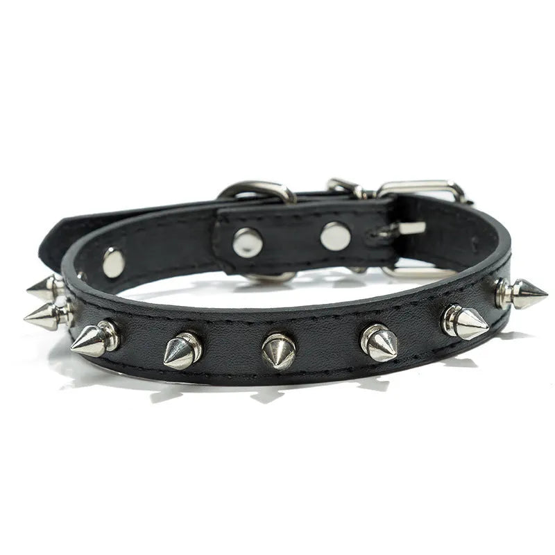 Spiked protective dog collar made of thickened PU leather with metal studs and alloy fastener in multiple colours