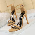 Women's open toe high heels with buckle ankle strap in six solid colours