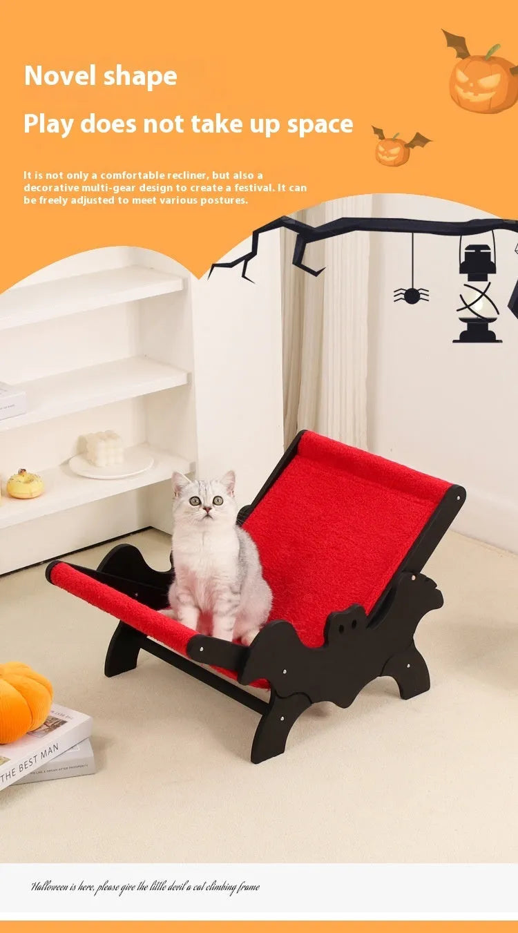 MW-054 wooden cat lounger recliner bed cage in black and red Halloween colours