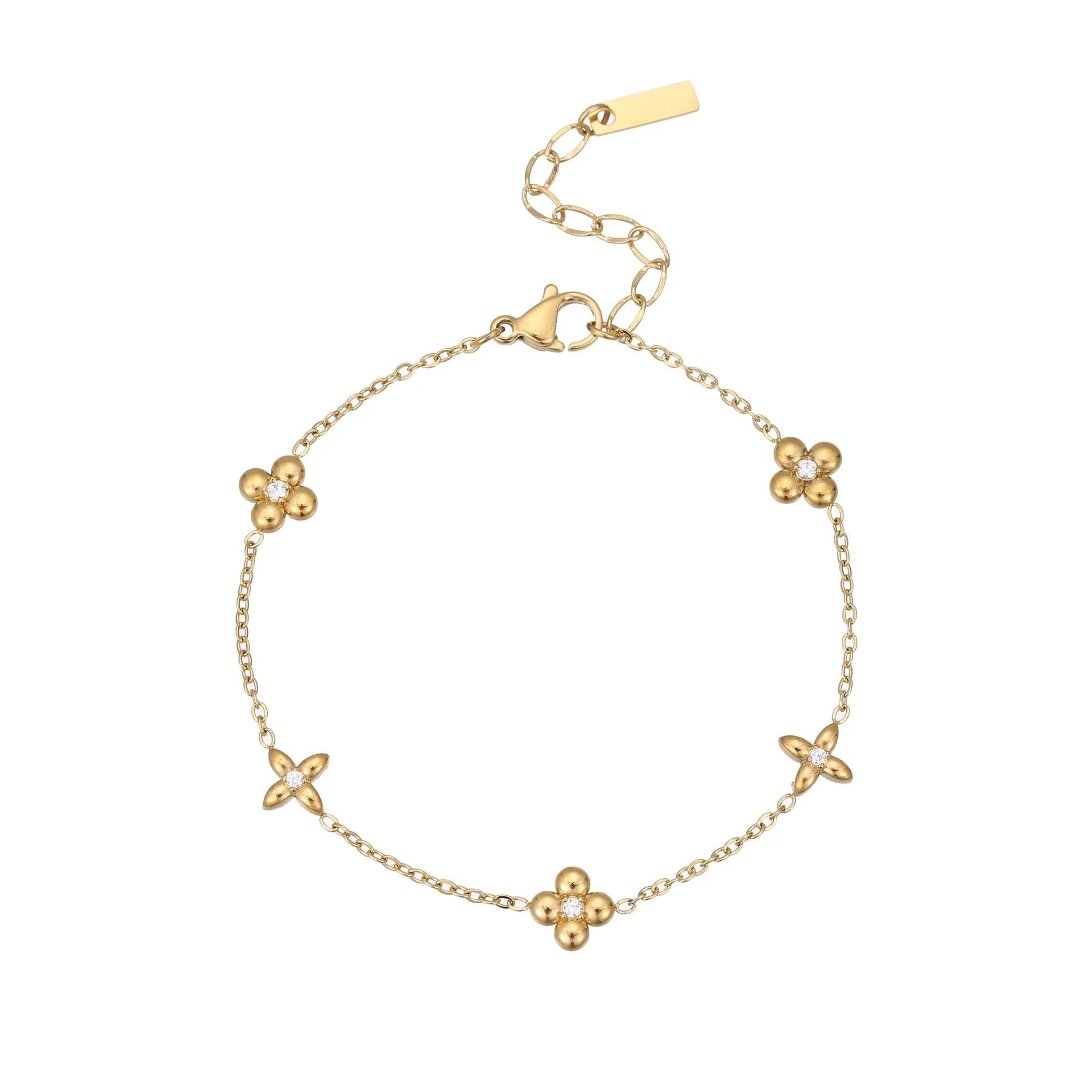 Women's stainless steel bracelet with 18K gold plating and zircon geometric star pendant
