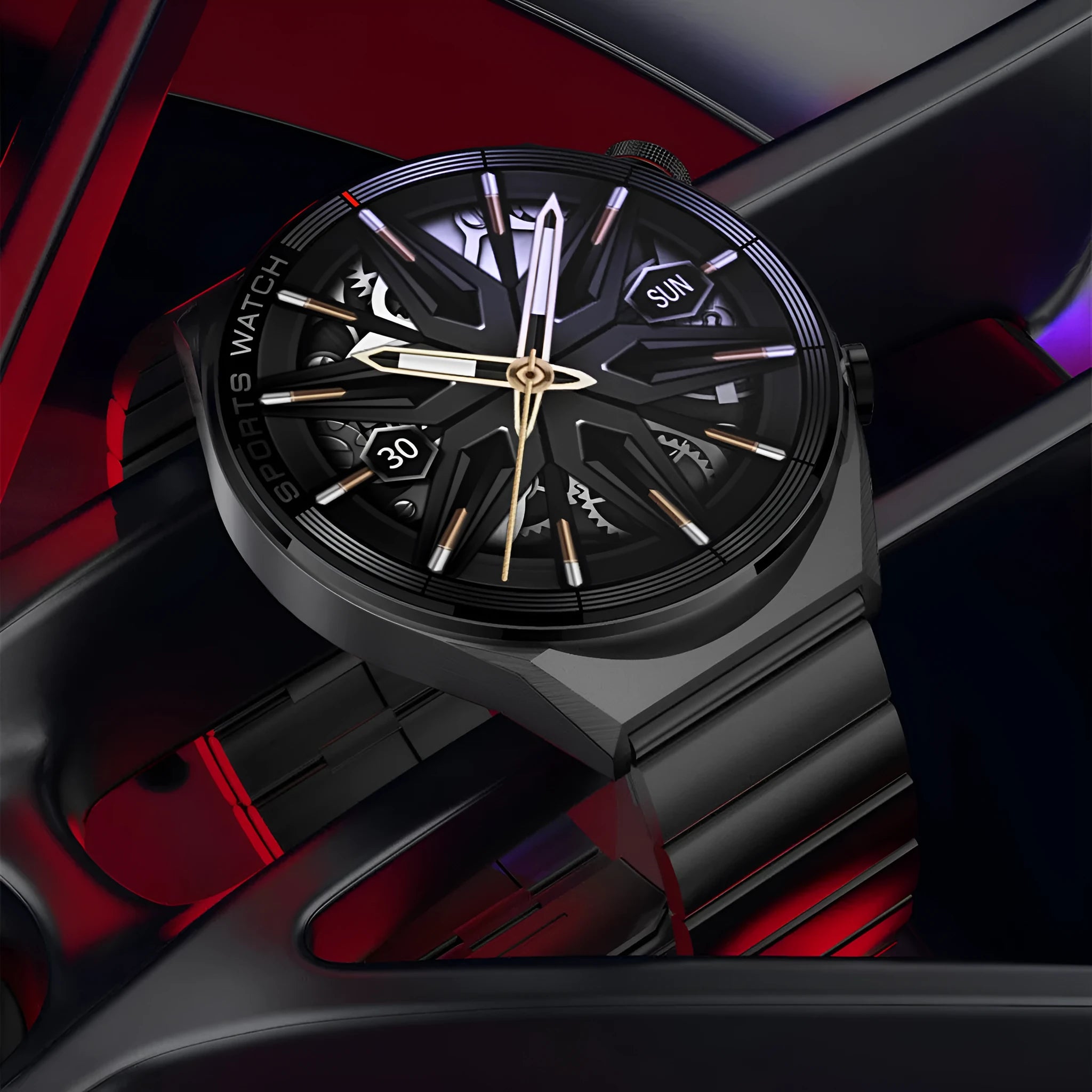 Large screen Bluetooth smart watch showing display interface with black case and silicone strap