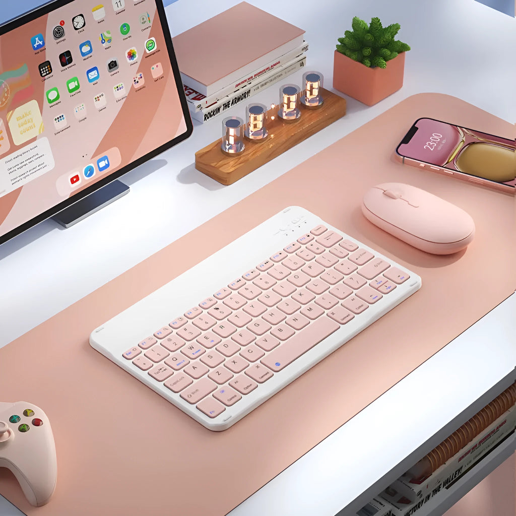 Bluetooth keyboard and rechargeable mouse set for tablets and PCs in multiple colour options