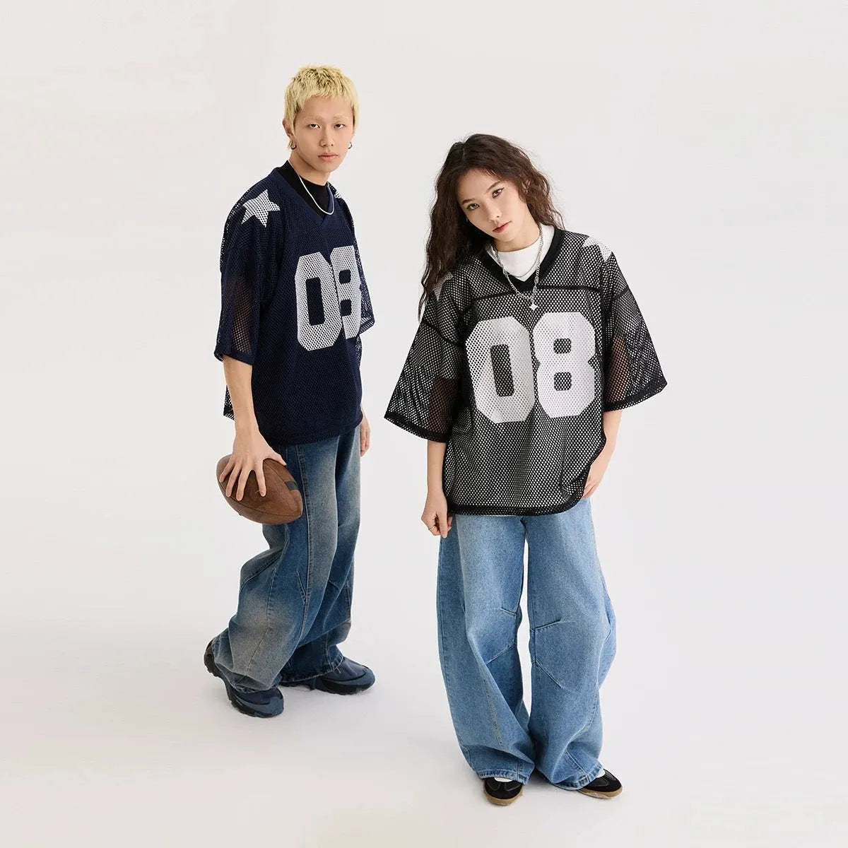 Black and navy blue loose fit half sleeve shirt with letter print pattern