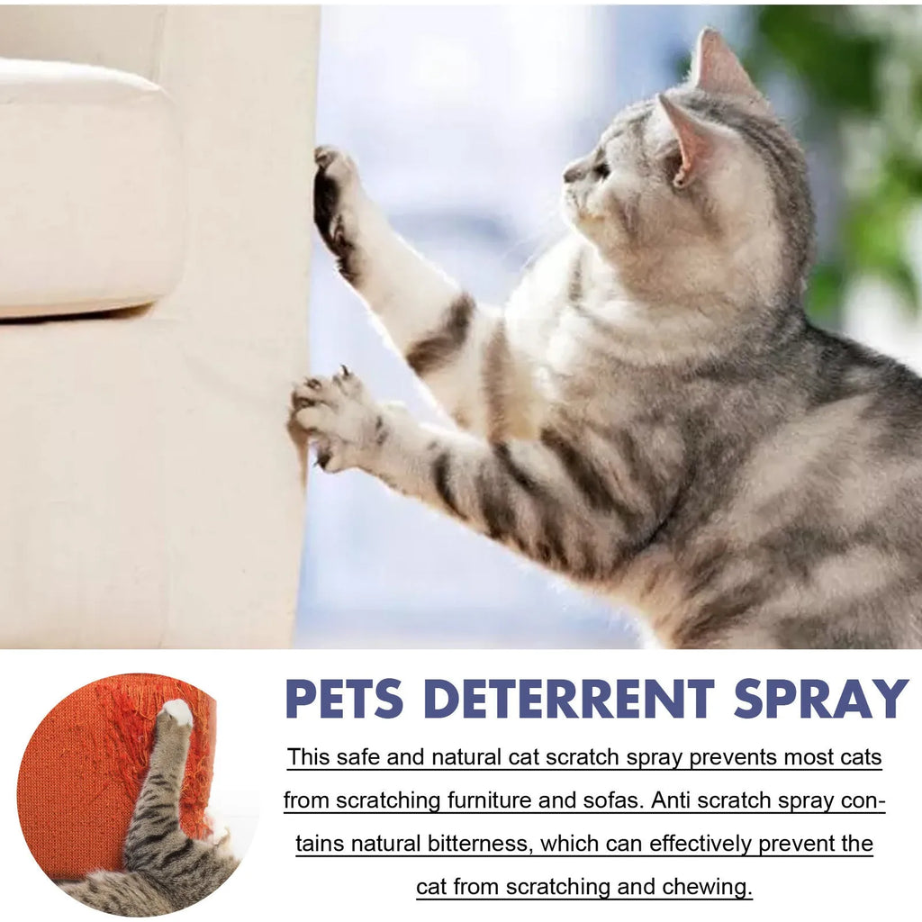 Boxed 50ml bottle of pet deterrent spray for dogs and cats to stop scratching furniture.