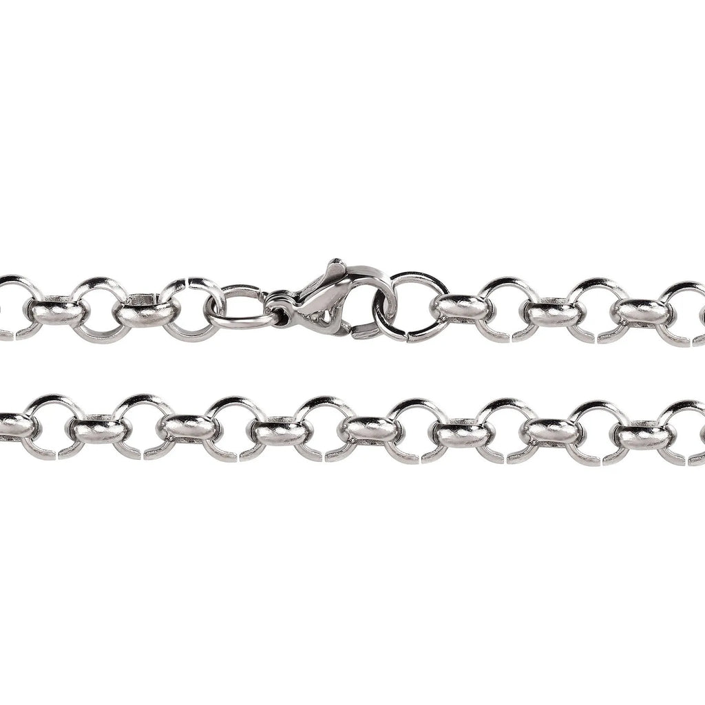 Silver men's punk ring buckle necklace with stainless steel pendant and O-ring chain, 7 to 24 inches
