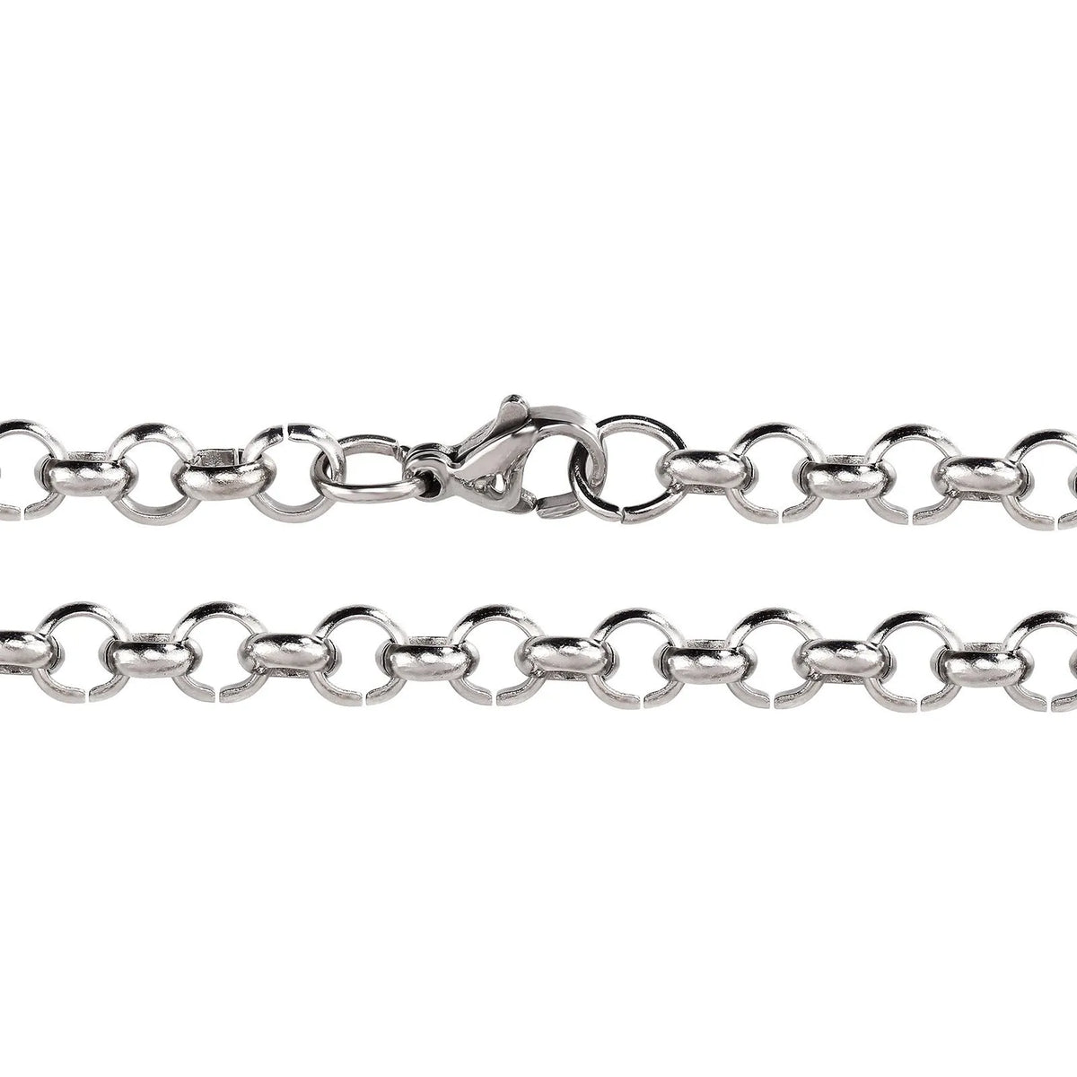 Silver men's punk ring buckle necklace with stainless steel pendant and O-ring chain, 7 to 24 inches