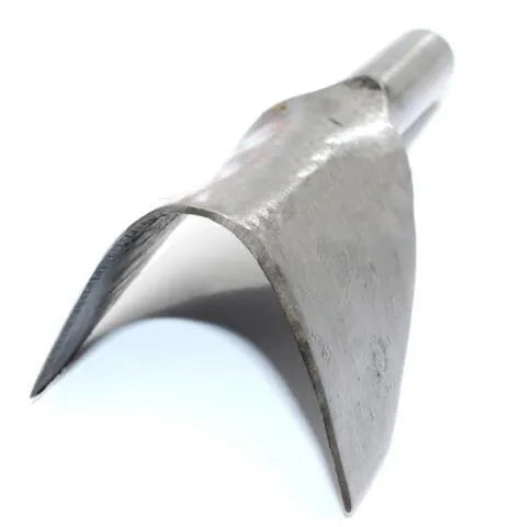 Six steel leather punch tools in half-round and V-shape profiles, sizes 15mm to 40mm