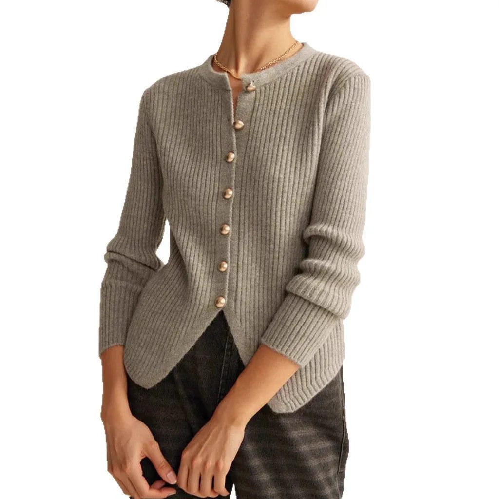 Red yuan collar loose-fit cardigan sweater for autumn