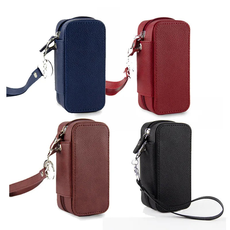 General-purpose storage bag with lychee pattern leather cover, 13cm x 6.5cm x 5.3cm, in black, dark blue, brown or dark red.