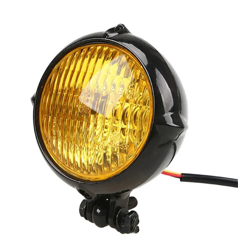 Harley motorcycle retro halogen headlight in black with aluminium housing