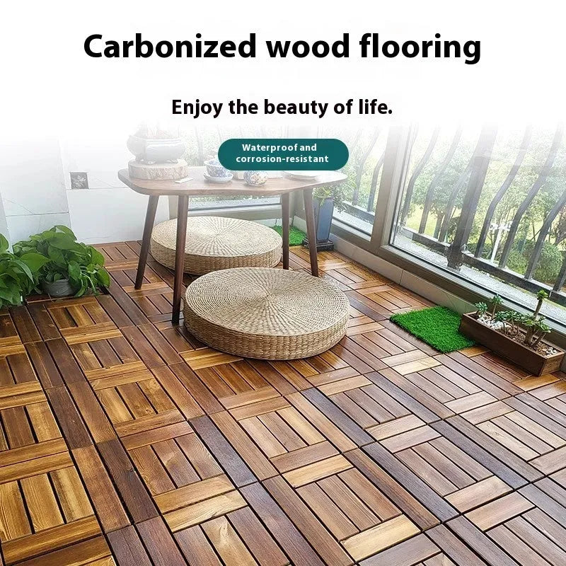 Camphor pine wood flooring tiles in 30x30cm squares with brushed durable finish
