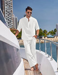Men's solid colour cotton casual suit with long sleeves and trousers in multiple colours.