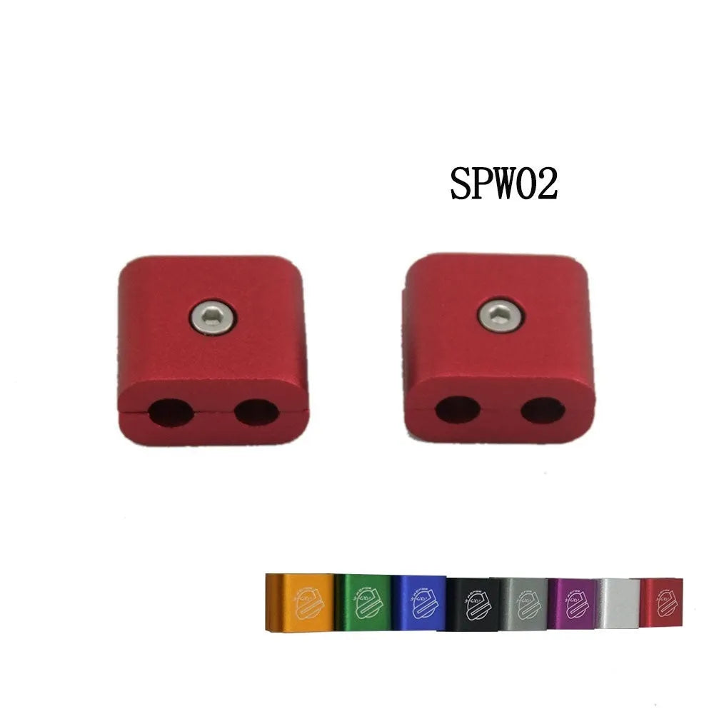 Three-piece metal car fastening clamp for cables and hoses in six colour options.