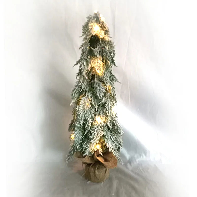 24-inch desktop artificial Christmas tree with LED lights and PE snow decoration