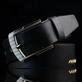 Men's retro threading pattern casual belt with pin buckle in black, brown and white colour options