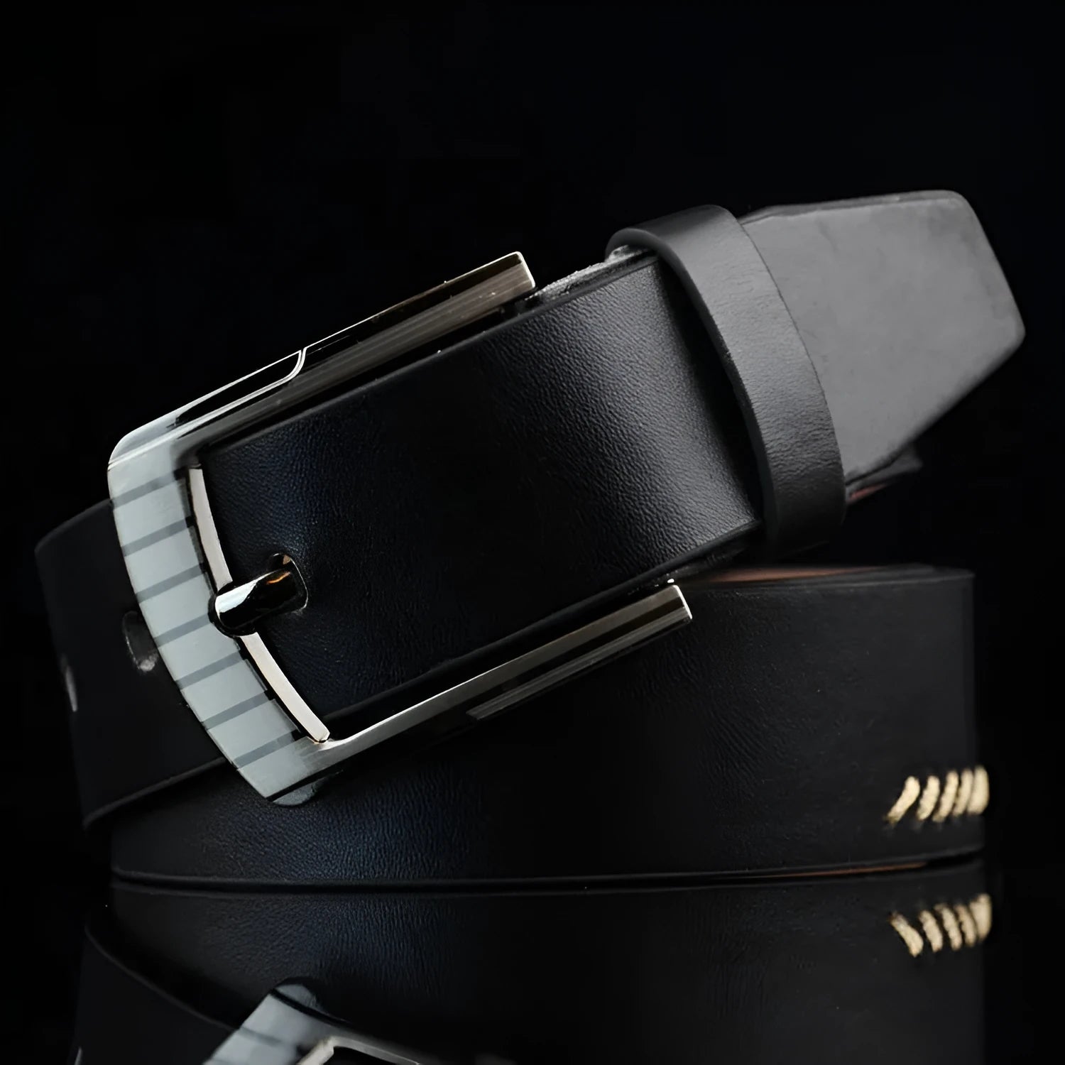 Men's retro threading pattern casual belt with pin buckle in black, brown and white colour options