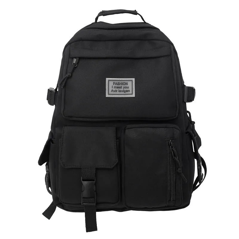 Nylon student backpack with computer compartment in black and white colour options