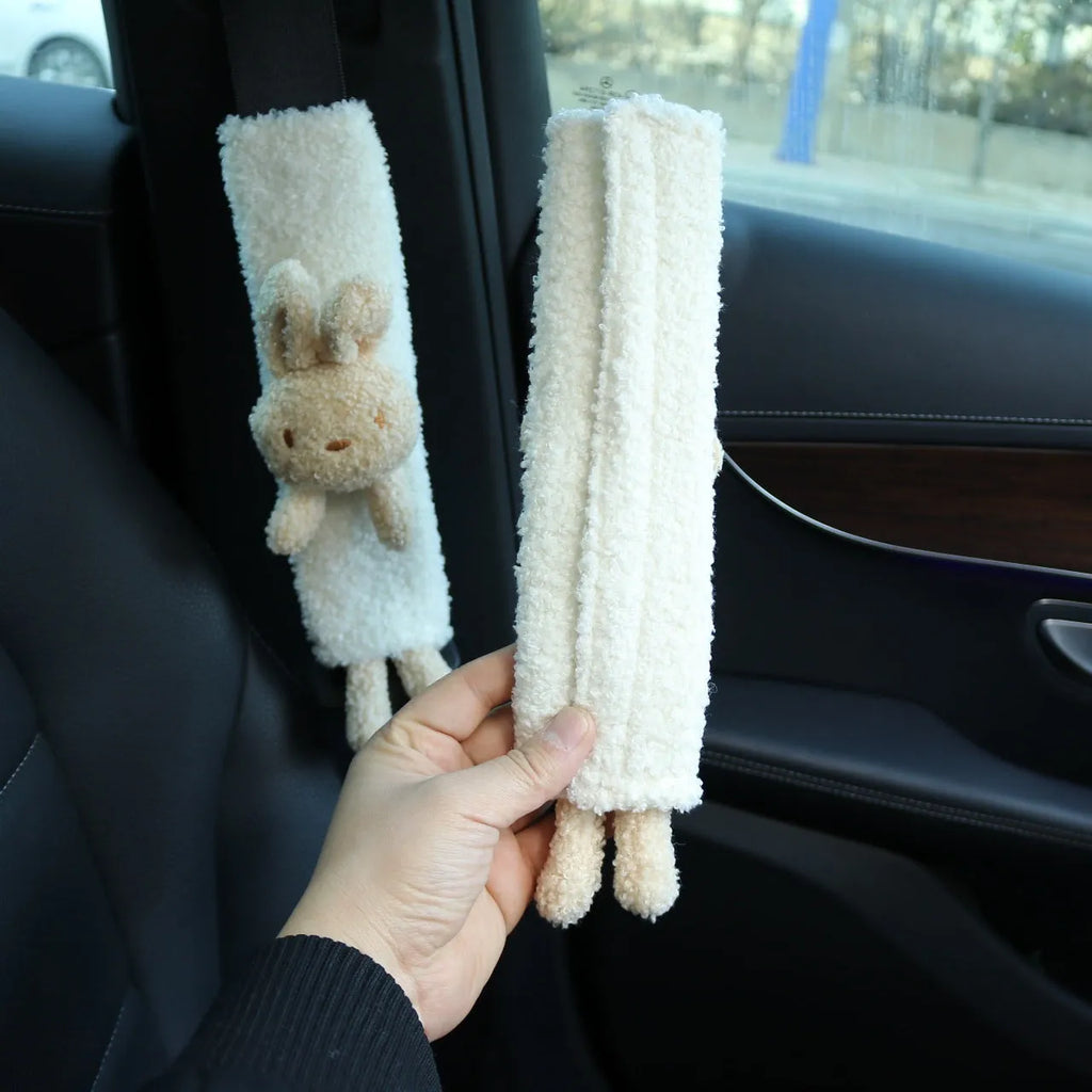 Lamb wool car seat belt shoulder protector with cartoon bear design