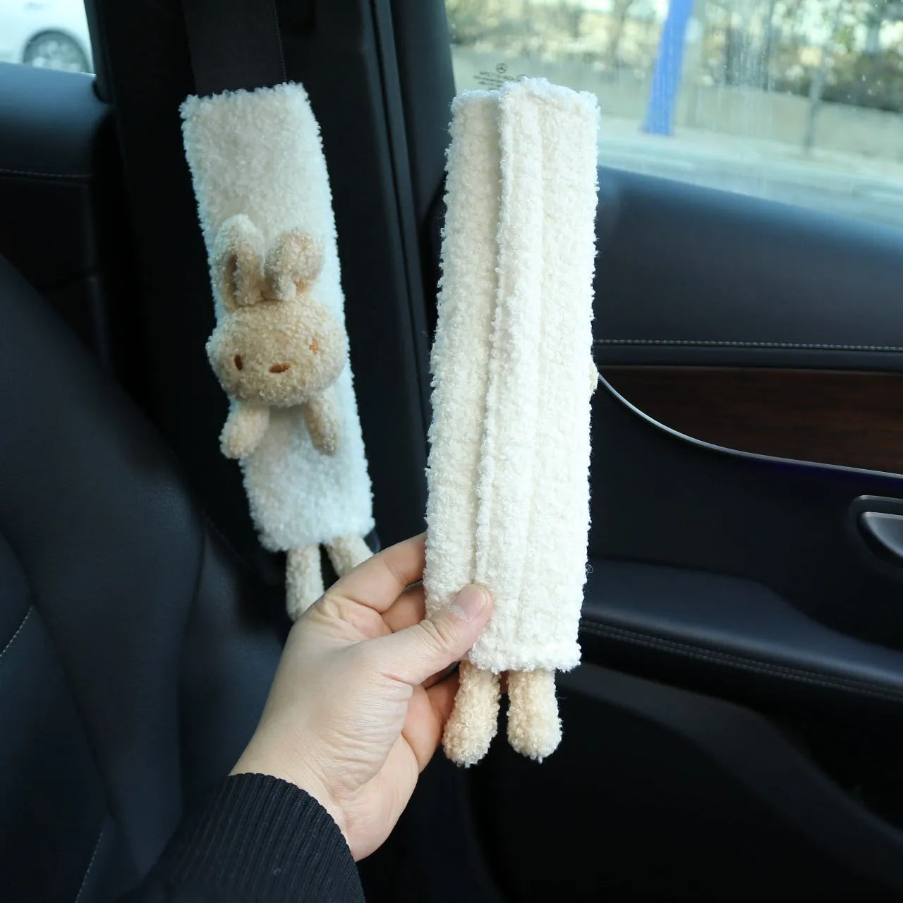 Lamb wool car seat belt shoulder protector with cartoon bear design
