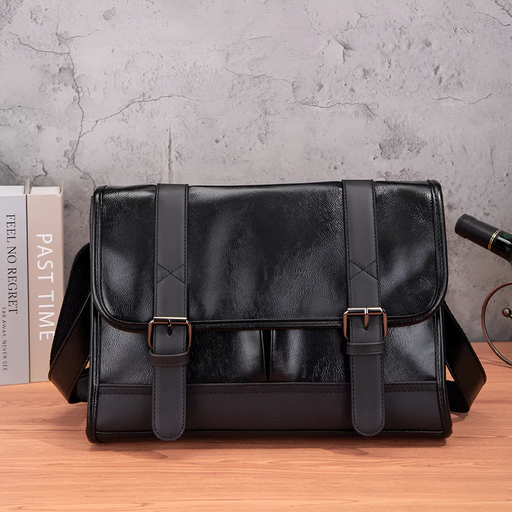 Black Korean-style commuter men's backpack with anti-theft features and decorative stitching