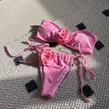 Polyester women's swimsuit bikini set with tube top and adjustable drawstring straps