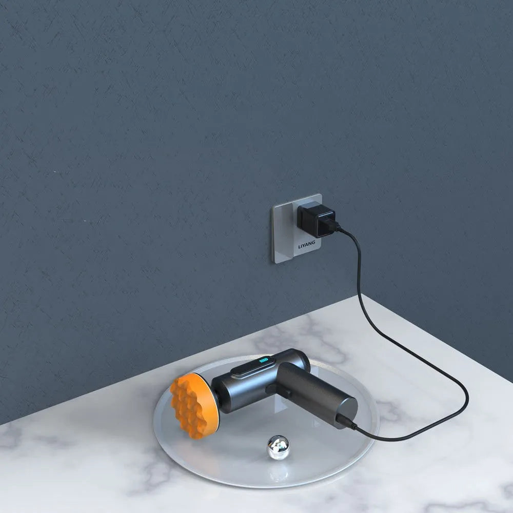 Cordless electric waxing and polishing machine with a white ABS housing and a grey polishing disc.