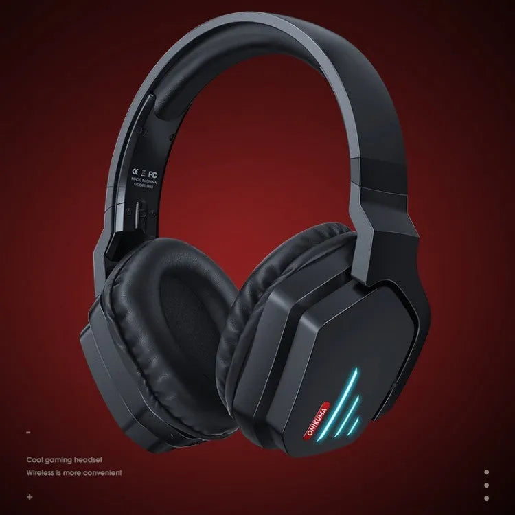 Luminous black wireless headphones with head-mounted design and noise reduction technology
