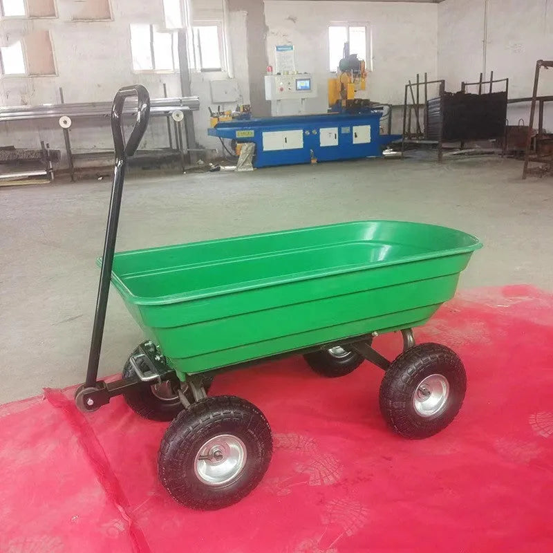 Green four-wheel plastic dumptruck with a large steel PP bed, TC2145 model.