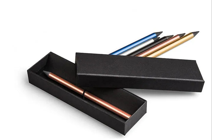 Inkless metal pen with alloy steel nib in choice of five metallic colours including spare nib and pen bag