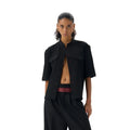 Black handmade red eye hunting half sleeve shirt with shirt collar and loose fit design