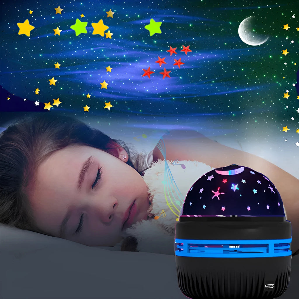 Mini cube crystal magic ball USB projection light showing starry sky and aurora water pattern effects.