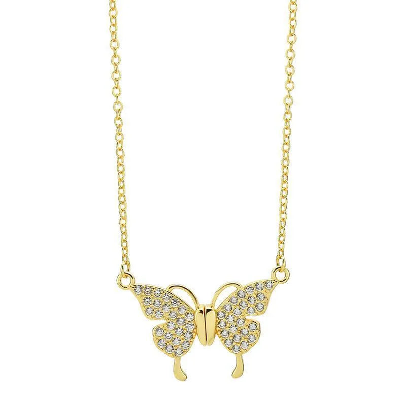 Women's gold and silver titanium steel clavicle chain with magnetic butterfly pendant on twisted chain.