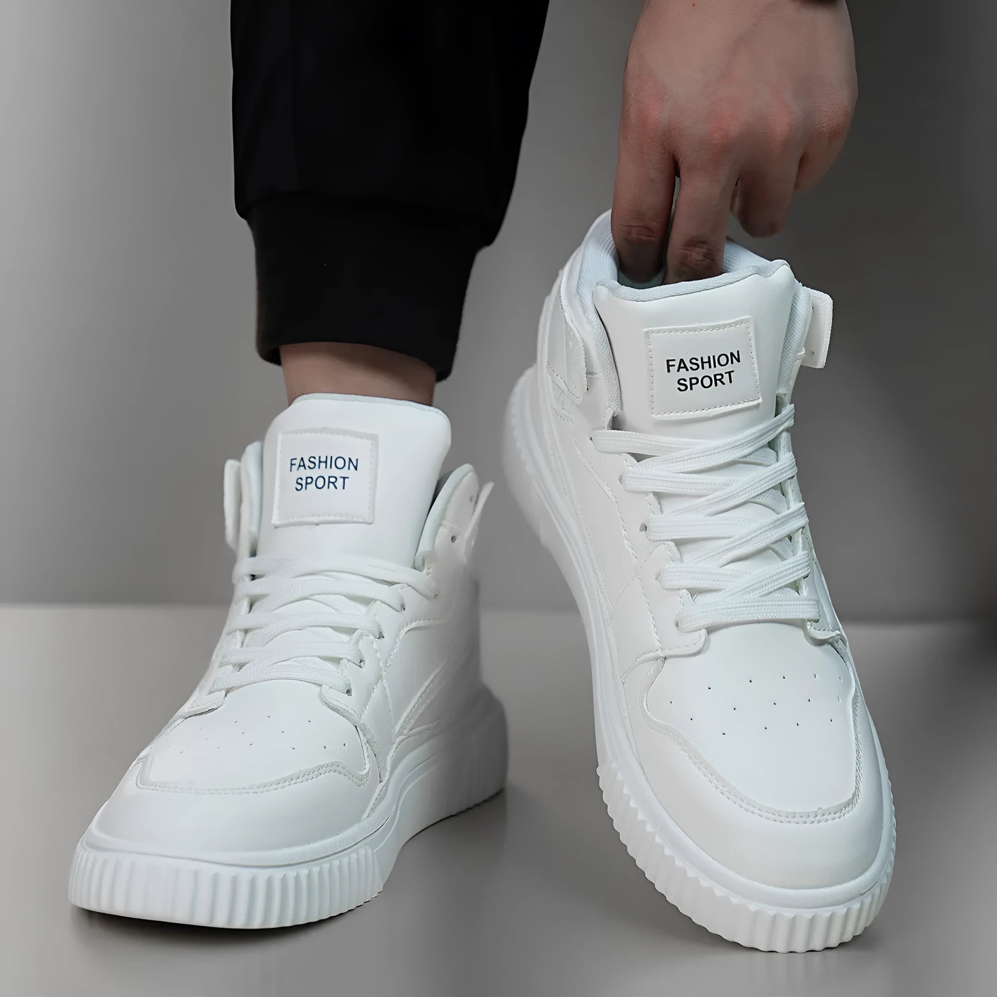 White men's microfiber casual shoes with a round toe, shown on a plain background.