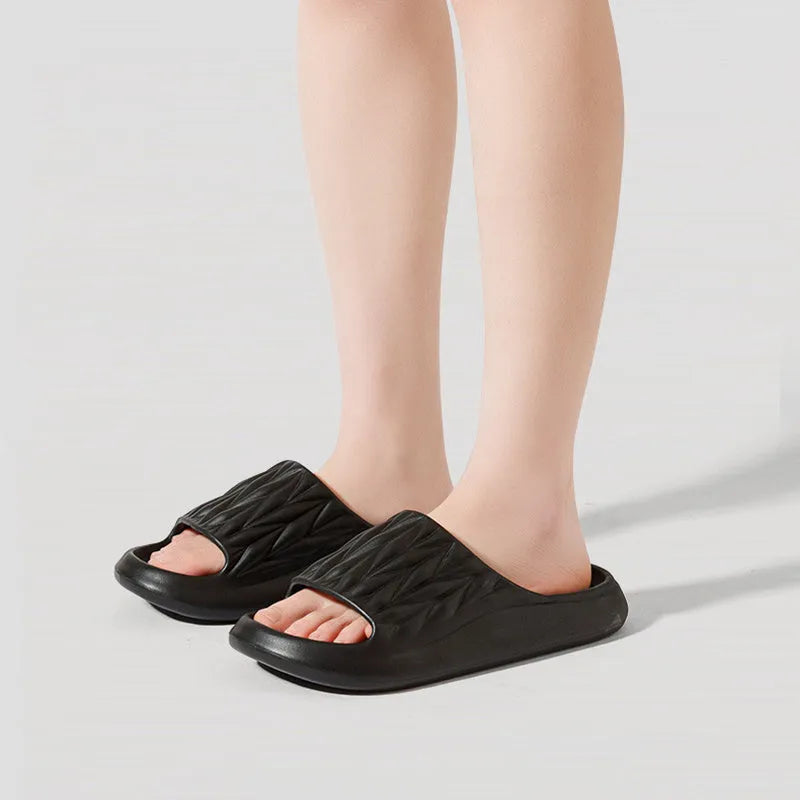 Leaf texture design EVA slippers in multiple colours with non-slip soles for indoor use