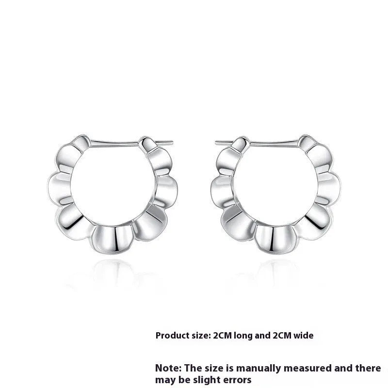 Silver geometric round earrings with retro elegant style and electroplated finish