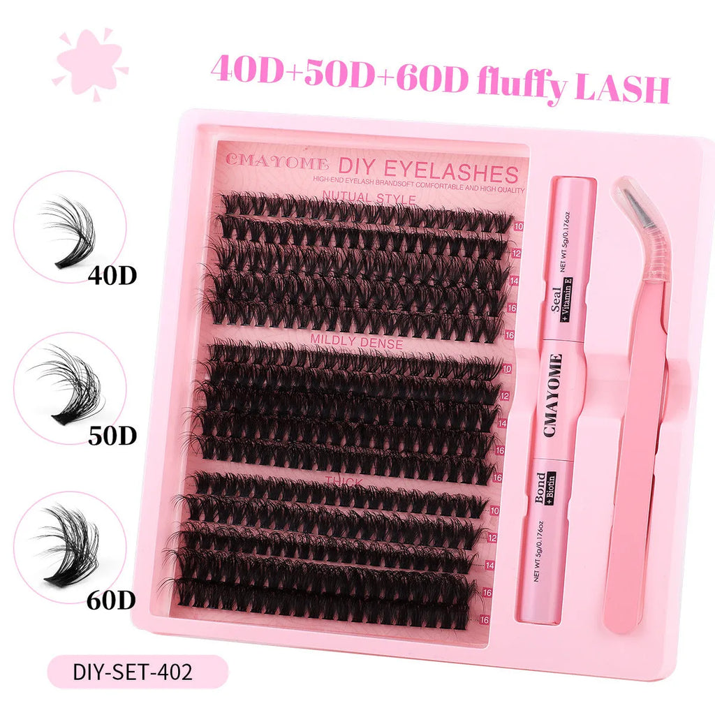 DIY false eyelashes extension suit with single cluster lashes and eyelash tweezers