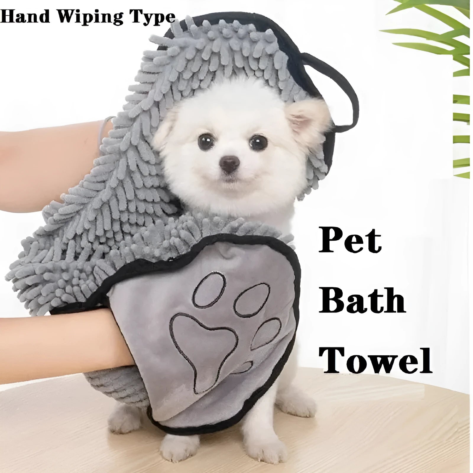 Blue dog bath robe towel laid flat showing 62cm by 23cm size and soft fibre texture