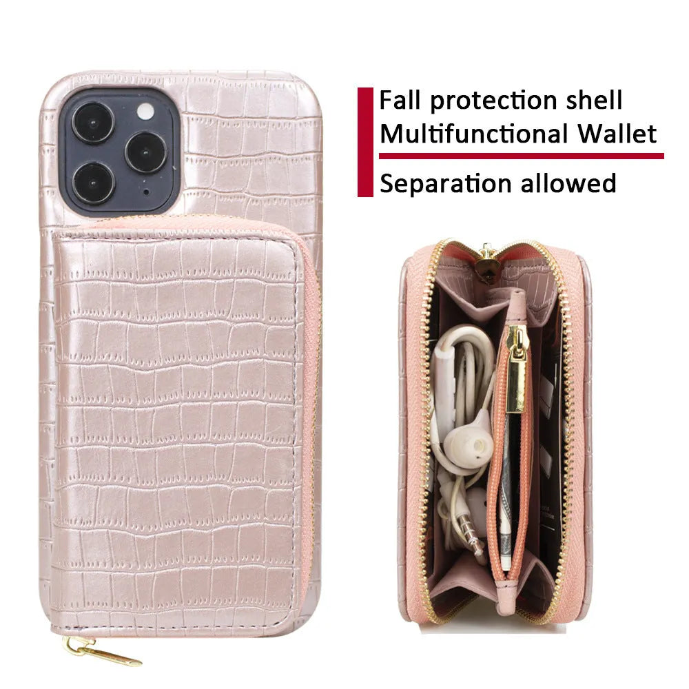 Two-in-one magnetic PU leather phone case in black, red, green, or pink for iPhone 11 to 16 Pro Max