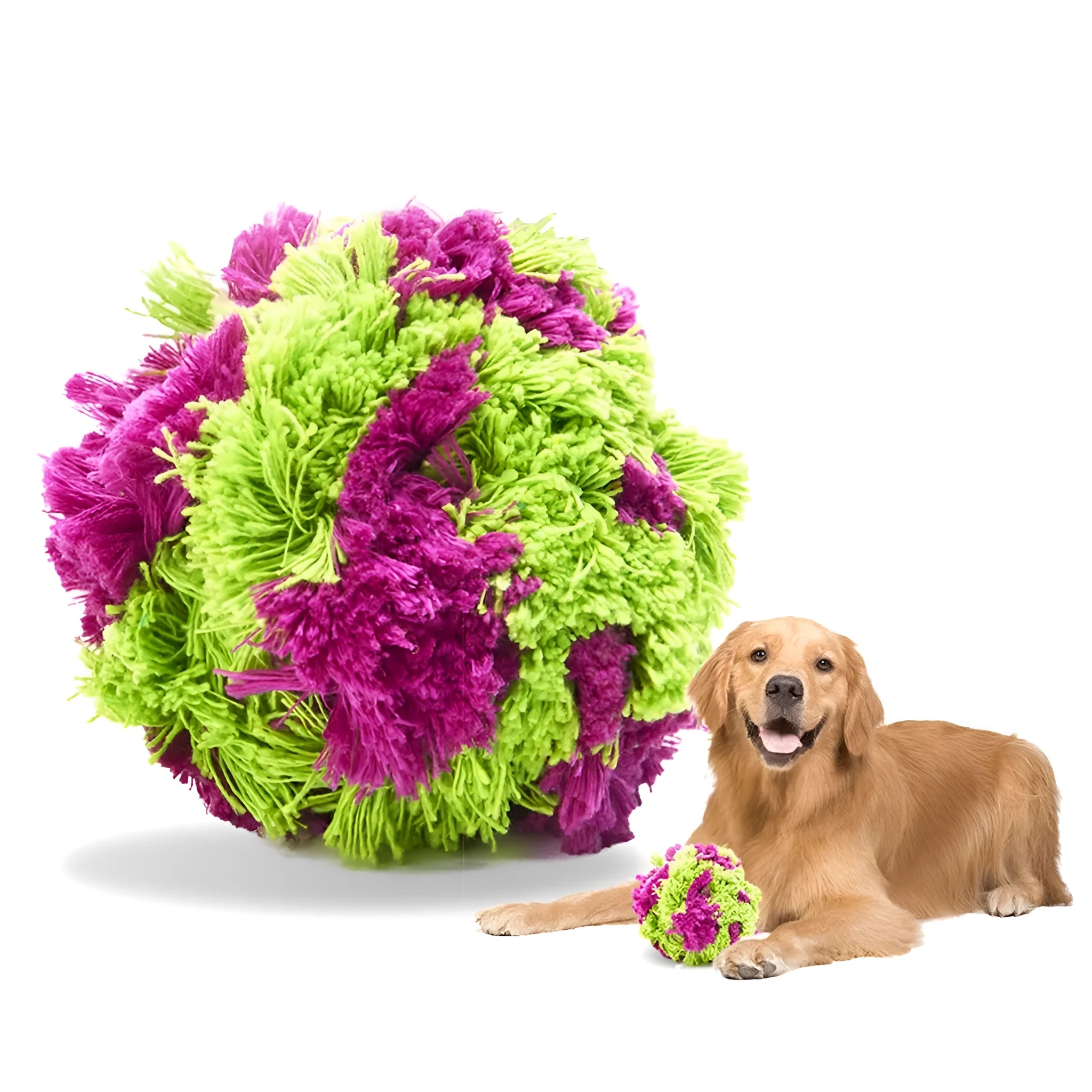 Purple plush seaweed ball dog chew toy for interactive play and teeth cleaning