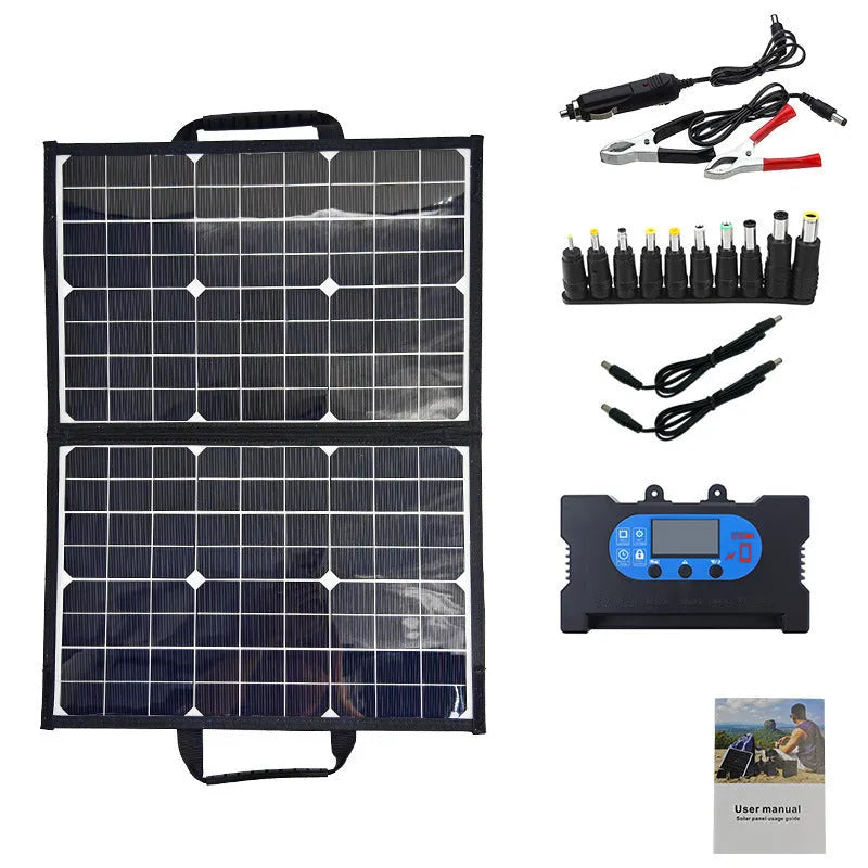 Black 40W portable folding solar panel bag for outdoor charging.