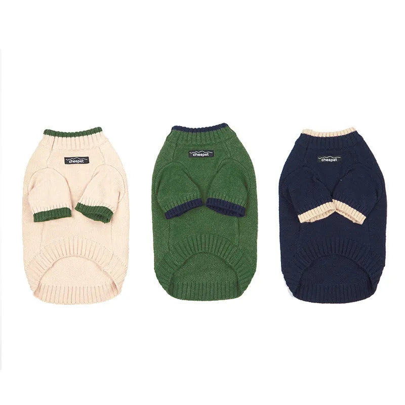British style wool pet sweater for dog or cat in Crown Blue colour, sized for winter