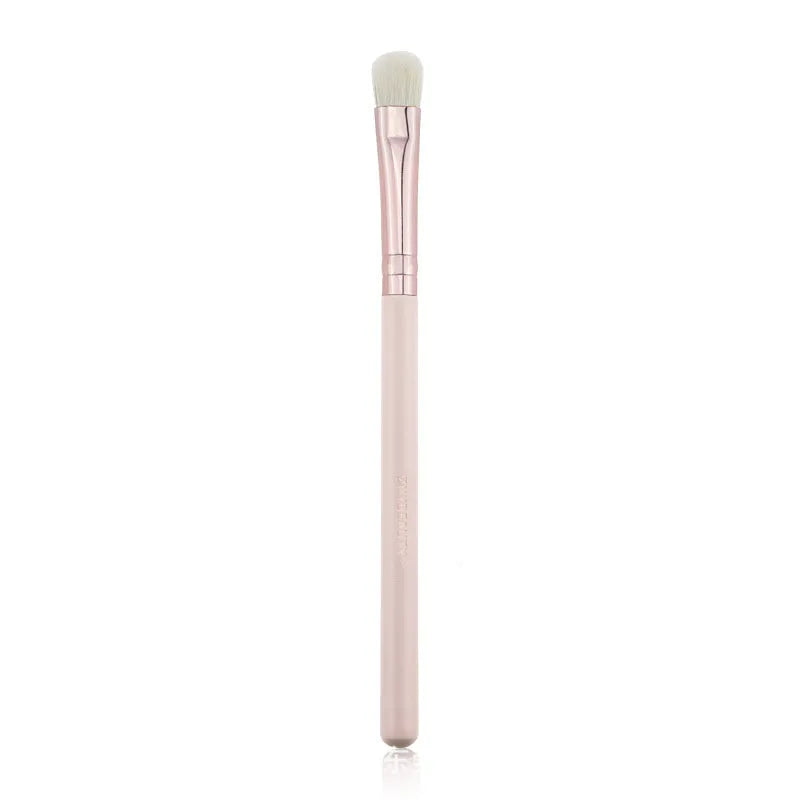 26 pink wooden handle makeup brushes with natural wool bristles in storage bag