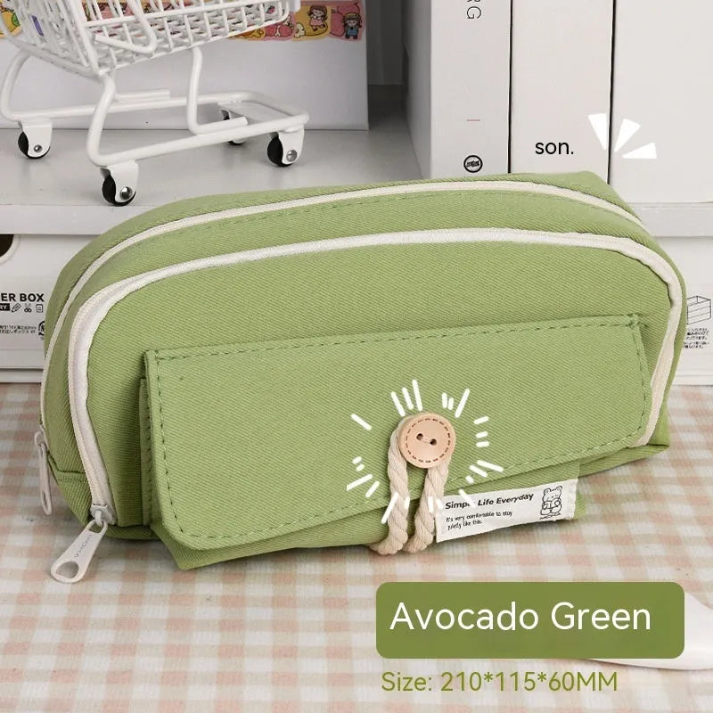 Large capacity canvas pencil case with eight compartments in Korean style design