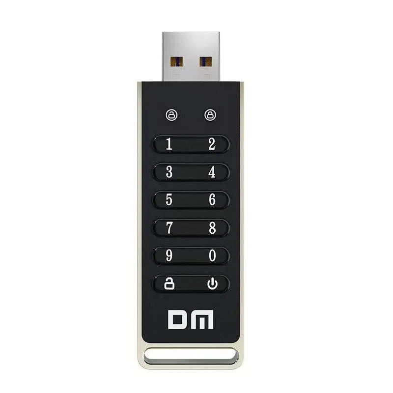 Intelligent digital button fingerprint encryption USB flash drive with metal shell showing dimensions