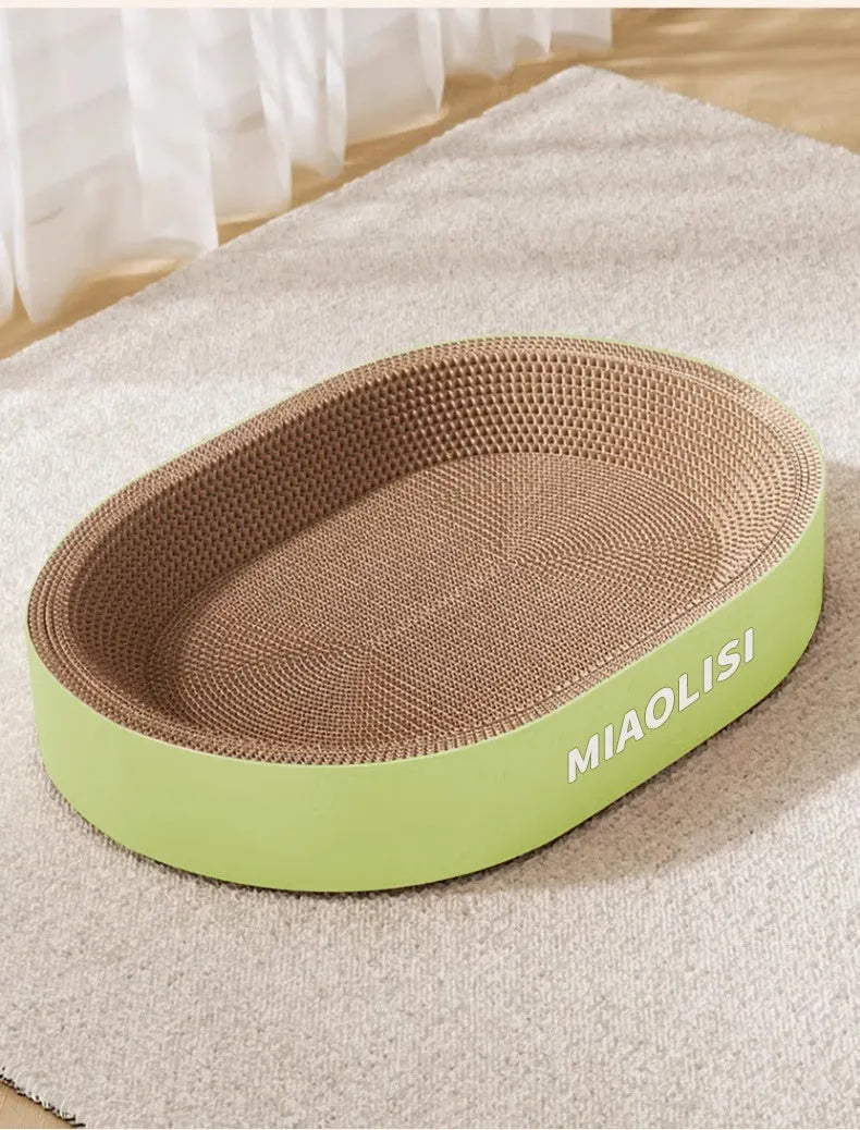 55cm oval green corrugated paper cat scratch board with built-in nest bed
