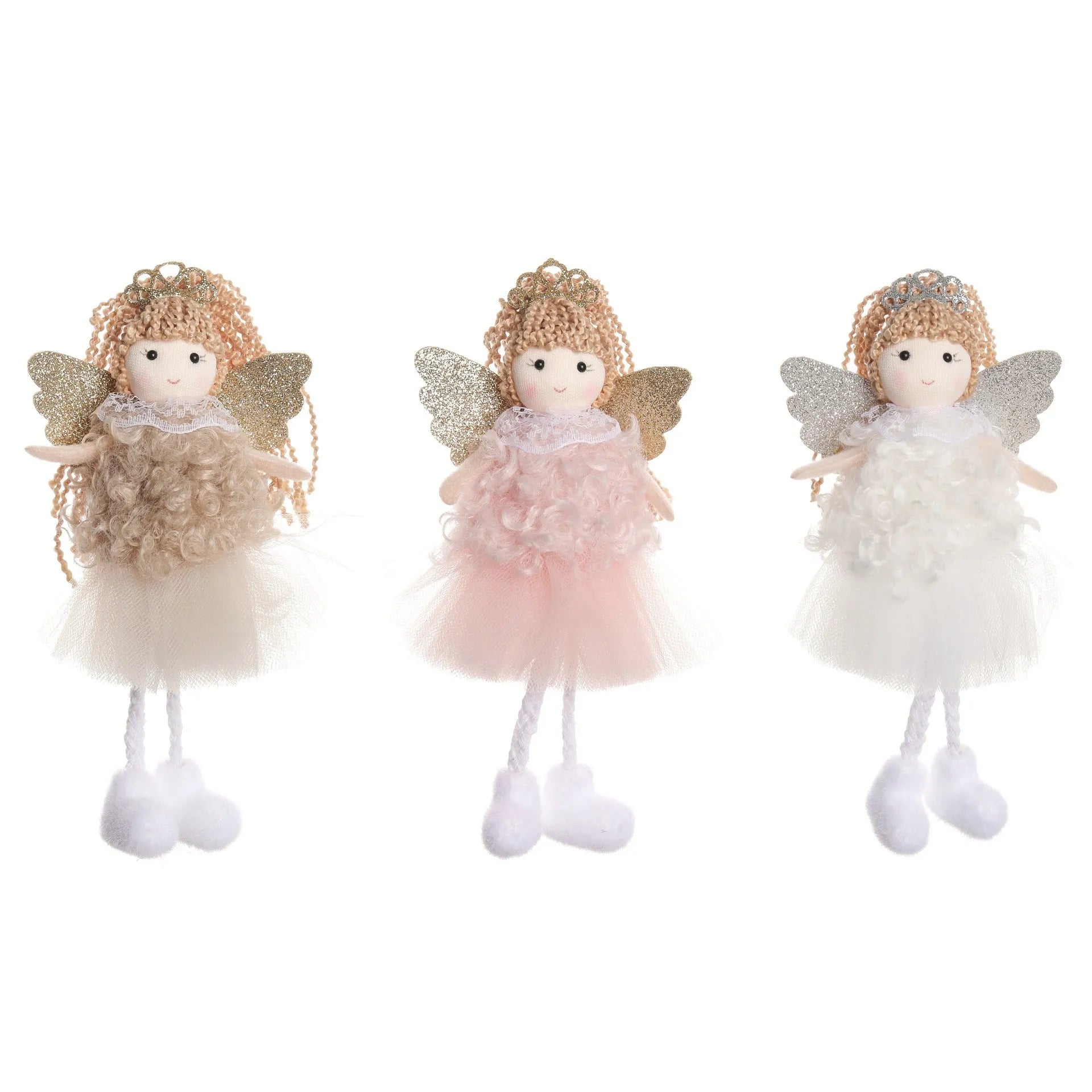 Christmas angel girl fabric pendant for high ponytail hair in white, pink and khaki colours