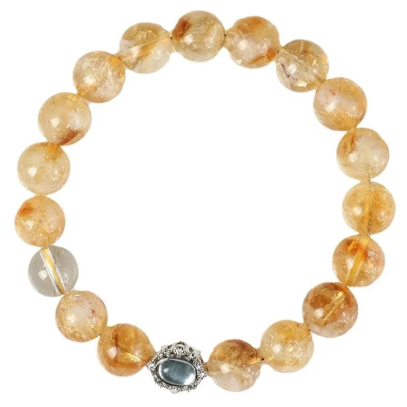 Geometric citrine crystal bracelet with 10mm beads and grinding process finish