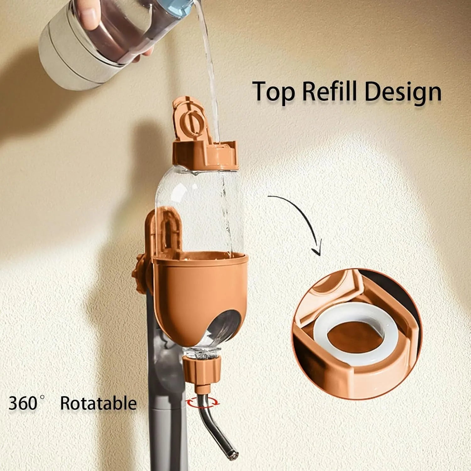 Small animal cage water bottle with rotatable nozzle and quick connect design
