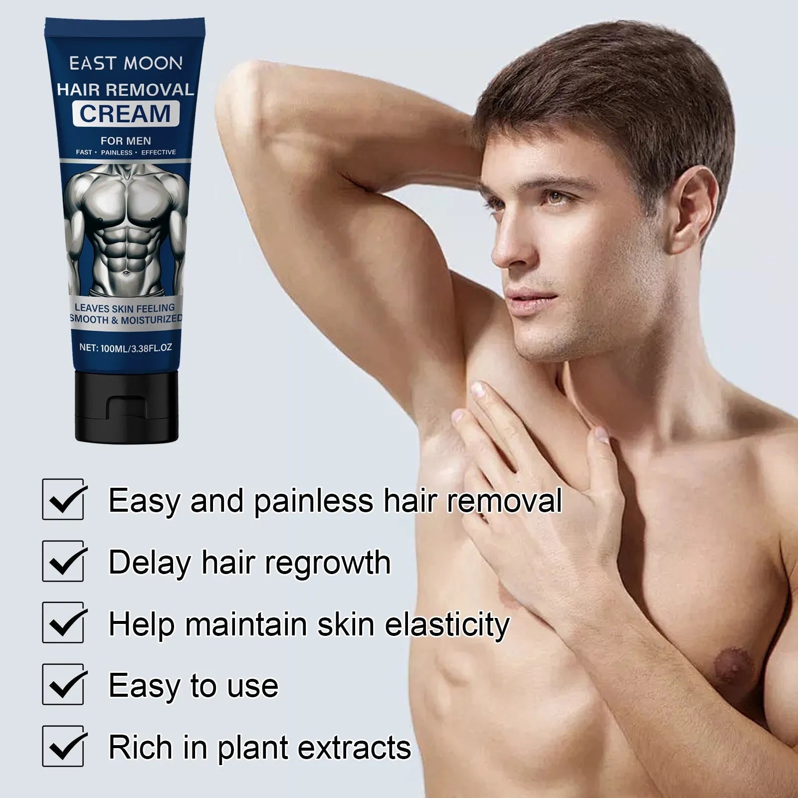 100ml tube of men's depilatory cream for lip, beard, armpit, hand and leg hair removal