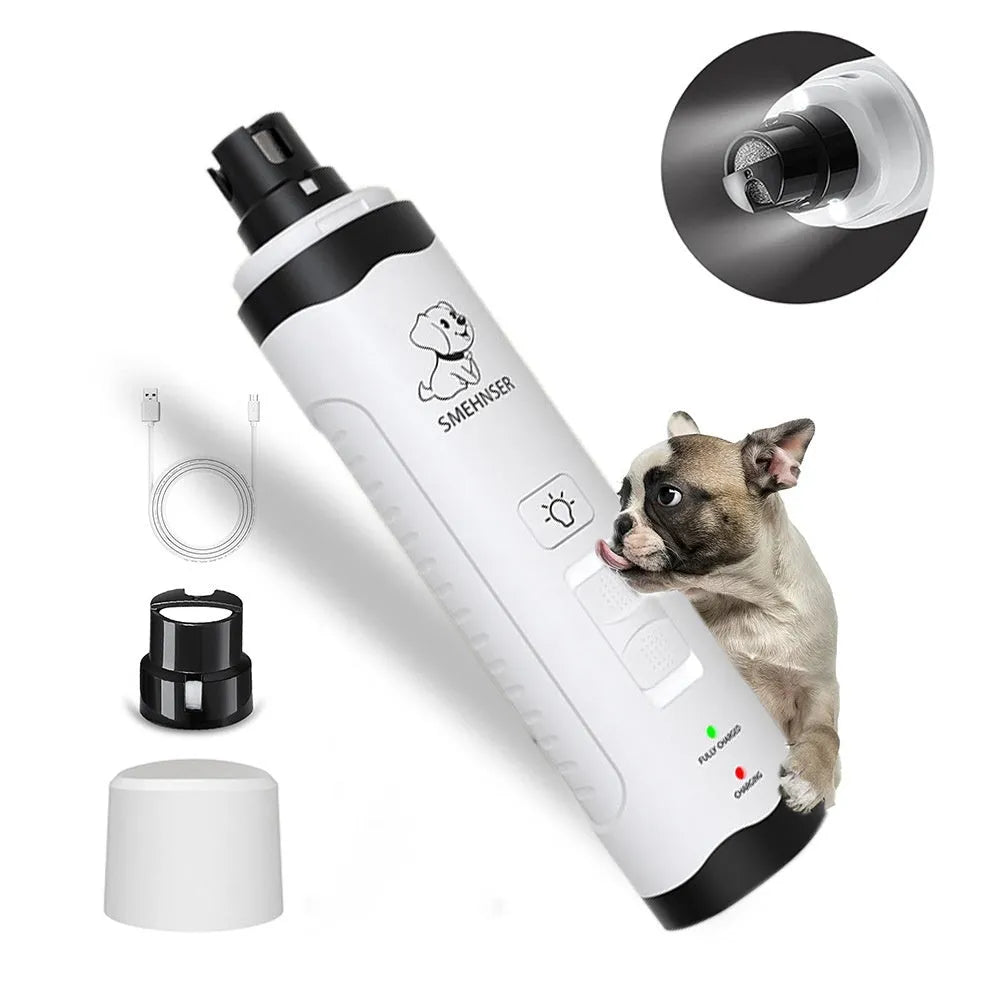 Automatic electric dog nail grinder with LED indicators and dust collection chamber